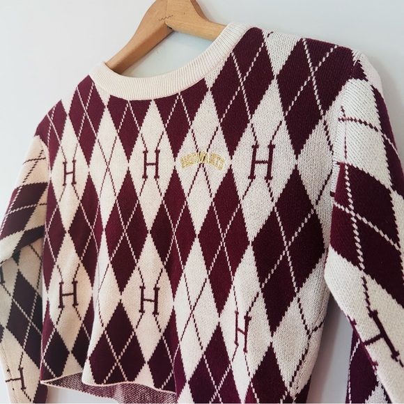 Harry Potter Hogwarts Argyle Cropped Long Sleeve Girls Sweater Size 10/12 H&M - Picture 3 of 10